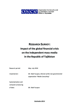 Research Survey: Impact of the global financial crisis on the independent mass media in the Republic of Tajikistan 